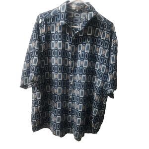 New Millennium Blue Color Blocked Men's XL Button Up Short Sleeve Shirt